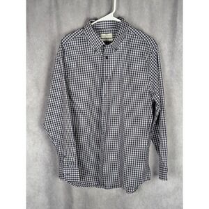 Lucky Brand Mens Slim Fit Gingham Check Button Shirt‎ Navy Blue White Large C63